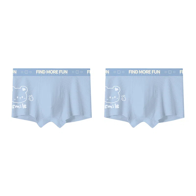 莫代尔 可爱小奶狗卡通印花图案亲肤舒适高弹字母内裤 男款 两条装