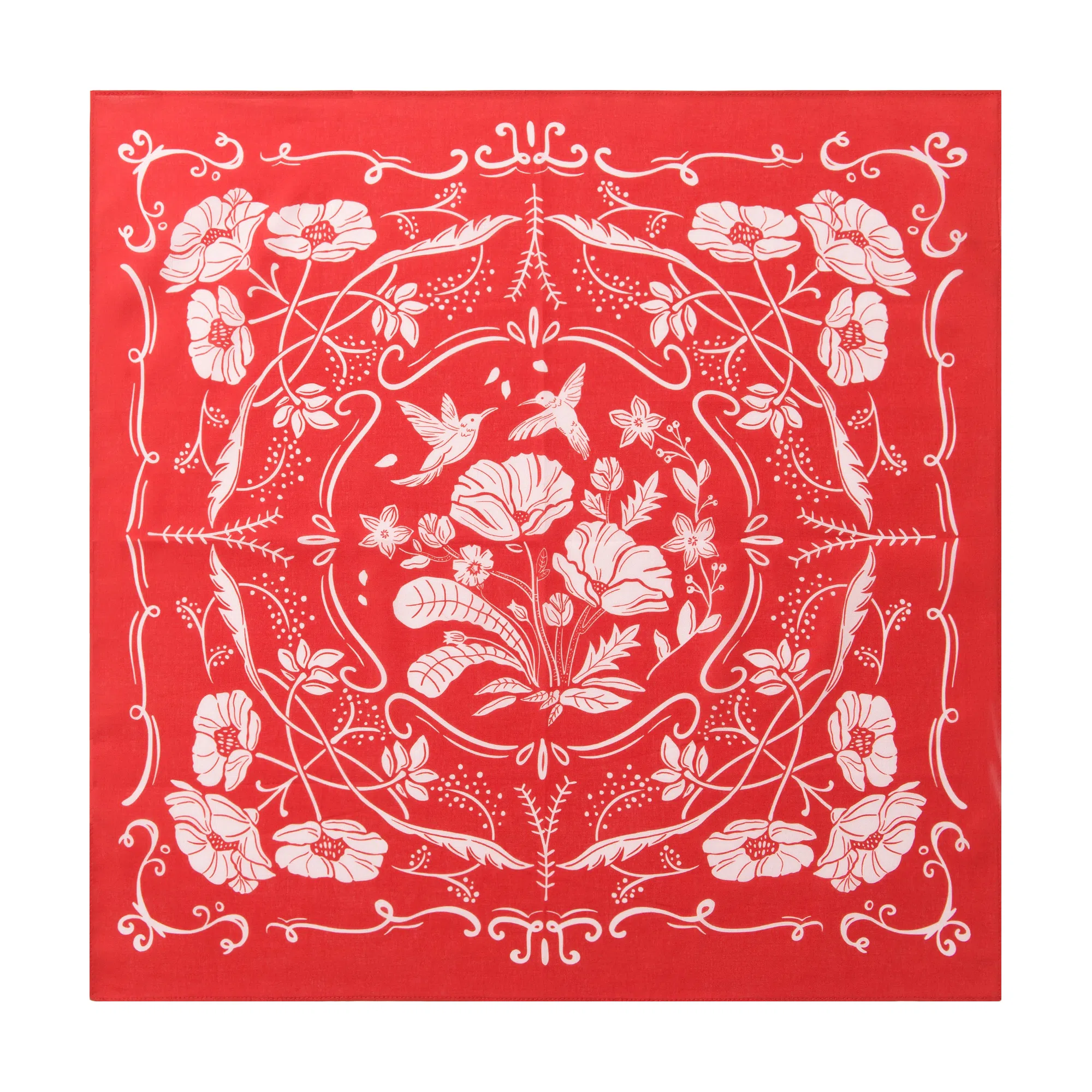 滚烫时光 红色花朵 棉 方巾领巾 男女同款情侣款