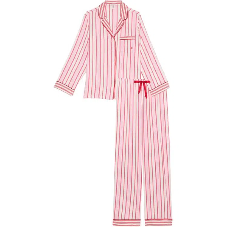 Victoria's Secret Flannel Long Pajama Set CANDY CANE STRIPES