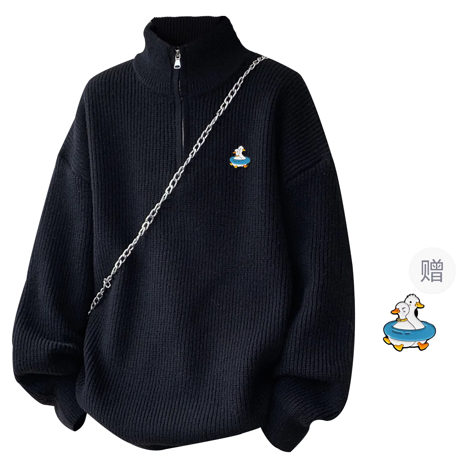 RAP PANDA Half-Zip Sweater Black