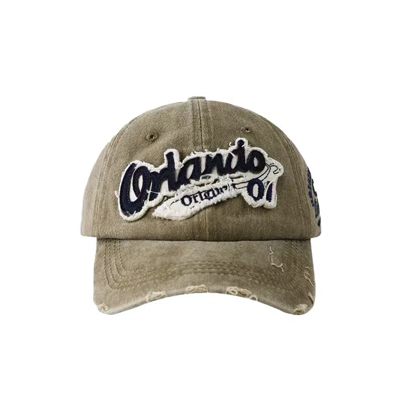 艾佳微 嘻哈街头美式复古做旧时尚刺绣英文破洞显脸小 棉 鸭舌帽 男女同款情侣款