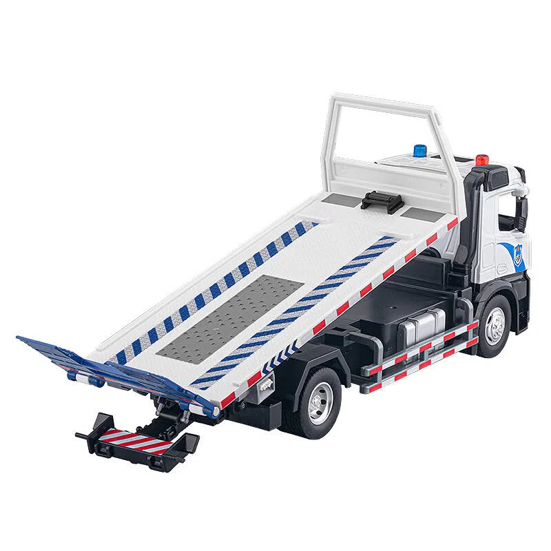 华一 电动平板拖车 合金工程车道路救援车 成品模型