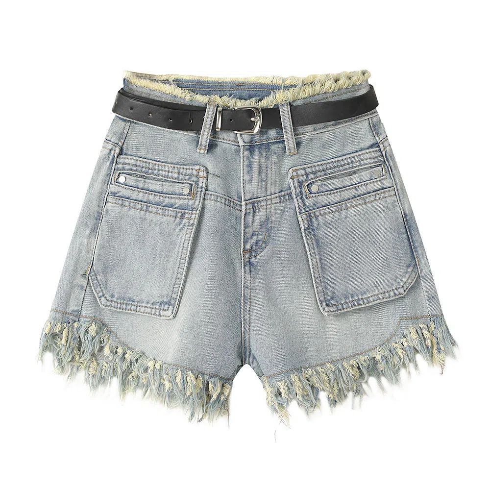 北极绒 毛边高腰显瘦简约舒适阔腿牛仔短裤 女款