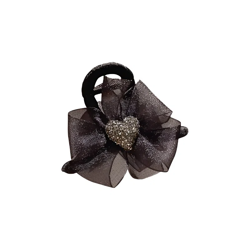 丹琴 甜美可爱蝴蝶结抓夹 高级感爱心水钻后脑勺发抓网红鲨鱼夹子气质发卡 网纱/亚克力 发夹 女款