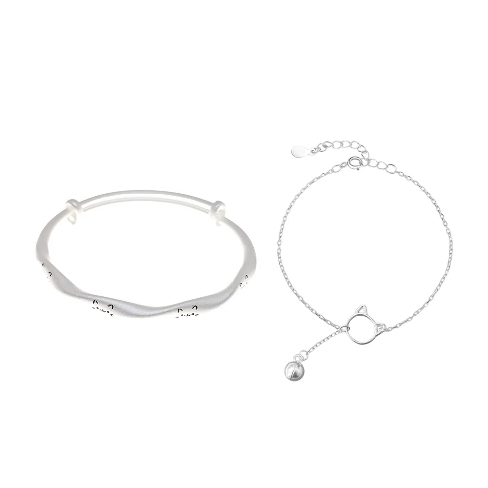 饰伴 可爱小猫 国潮轻奢高级简约小众轻奢百搭好运 开口可调节设计 雅致高级质感 合金 手镯 女款