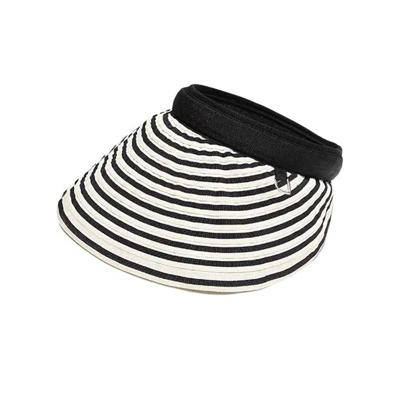 艾佳微 出游逛街韩版简约甜酷空顶帽条纹发箍帽可折叠户外太阳帽 涤纶（聚酯纤维） 防晒帽 女款