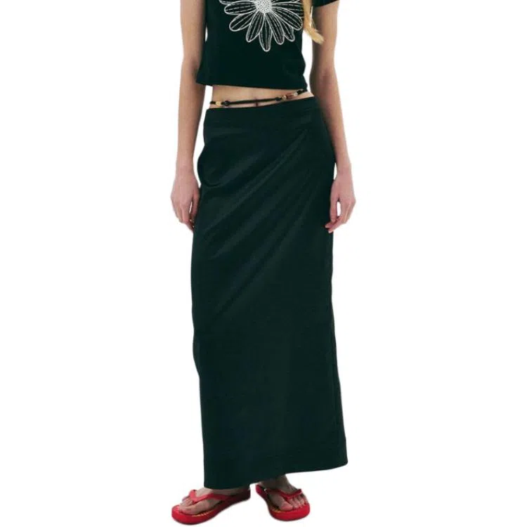 MARDI MERCREDI SS25 MAXI NATURAL STONE SKIRT_BLACK