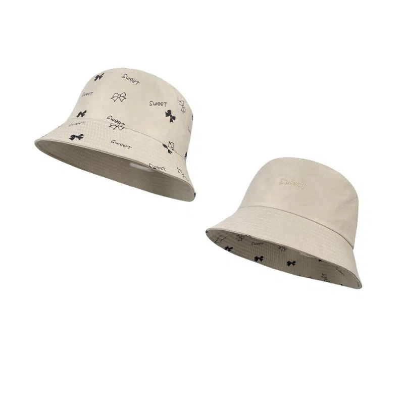 艾佳微 甜酷双面戴防晒帽夏季户外遮阳帽休闲百搭显脸小素颜蝴蝶结 棉 渔夫帽 女款