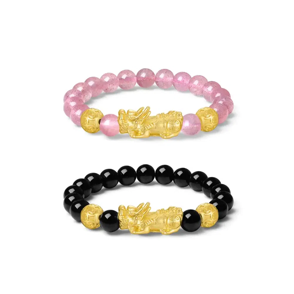 【S999足银纯银 八方来财】 七好美银 招财貔貅 新中式 招财纳福吞金兽国潮复古转运珠 黑曜石 时尚高级 琉璃 手串 男女同款情侣款