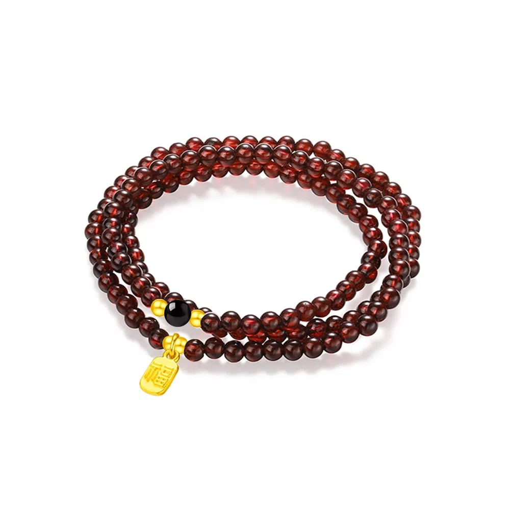 【S925纯银|福气满满】 七七银饰 鸿运福牌纳福珠串新中式国风高级感  气质百搭 本命年转运  三圈叠戴天然 玛瑙 玉石手串 男女同款情侣款