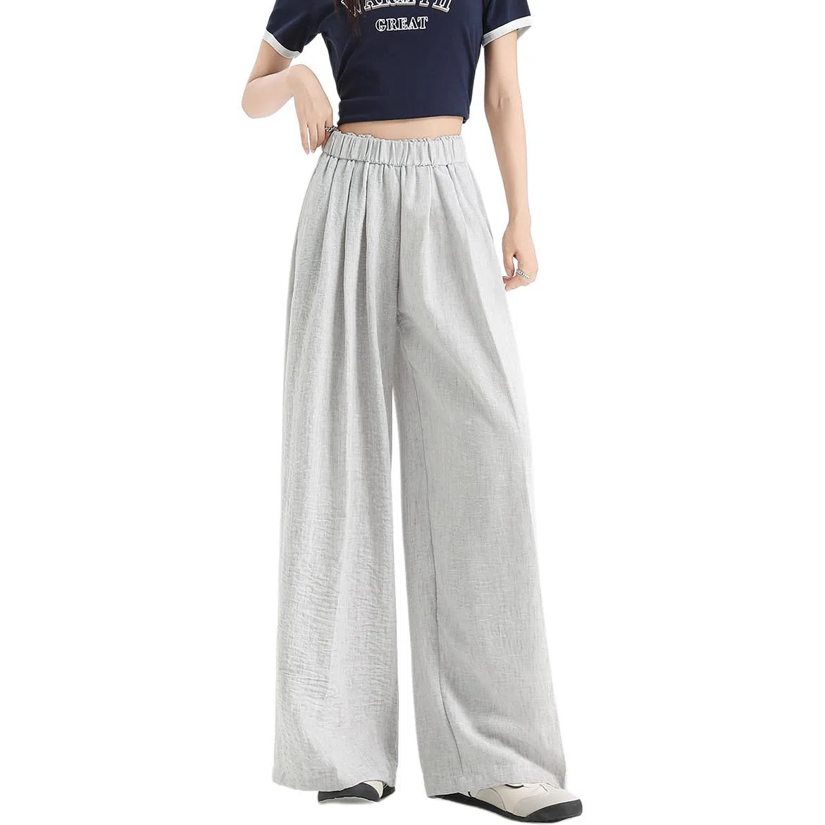 法文箱子 纯色高腰适中宽松阔腿休闲裤 女款