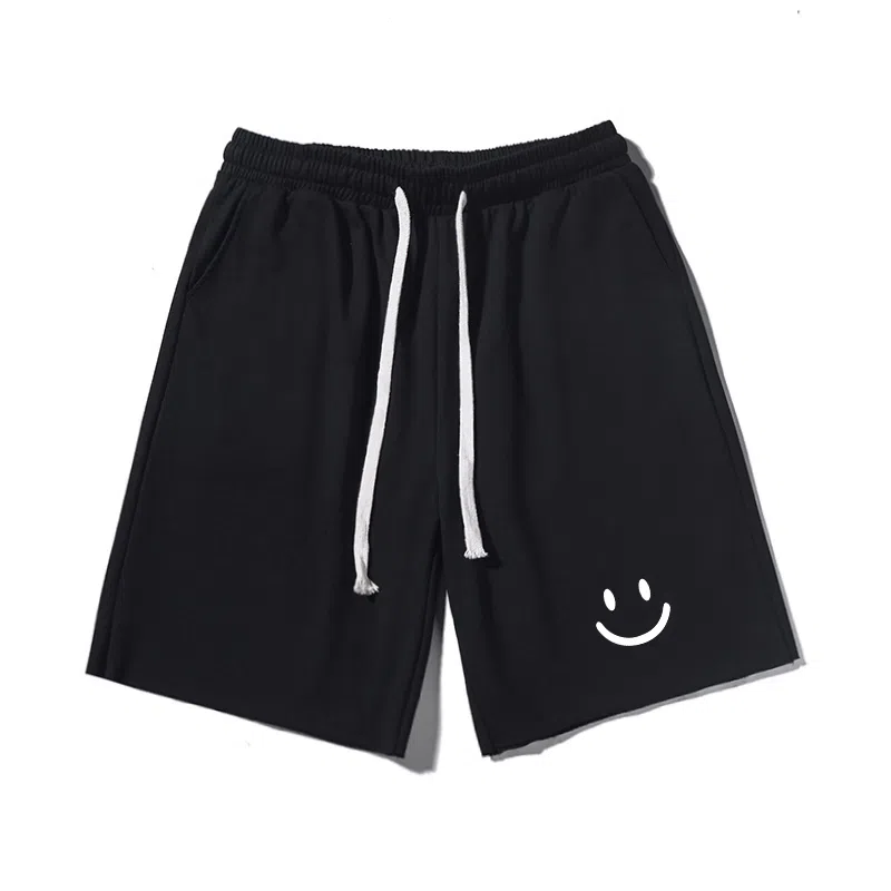 乱步 基础美式笑脸印花宽松百搭休闲短裤 男女同款