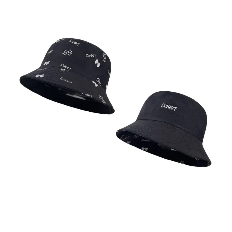 艾佳微 甜酷双面戴防晒帽夏季户外遮阳帽休闲百搭显脸小素颜蝴蝶结 棉 渔夫帽 女款