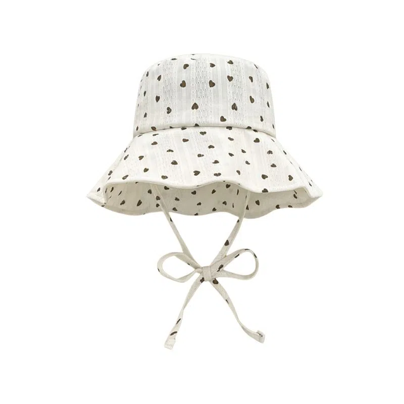 艾佳微 日系甜美文艺爱心系带大帽檐遮阳防晒盆帽显脸小 棉 渔夫帽 女款
