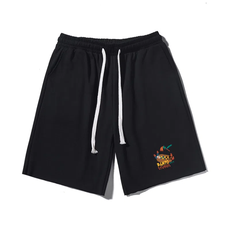 乱步 美式多彩字母图案基础重磅印花宽松直筒运动风透气五分休闲短裤 男女同款