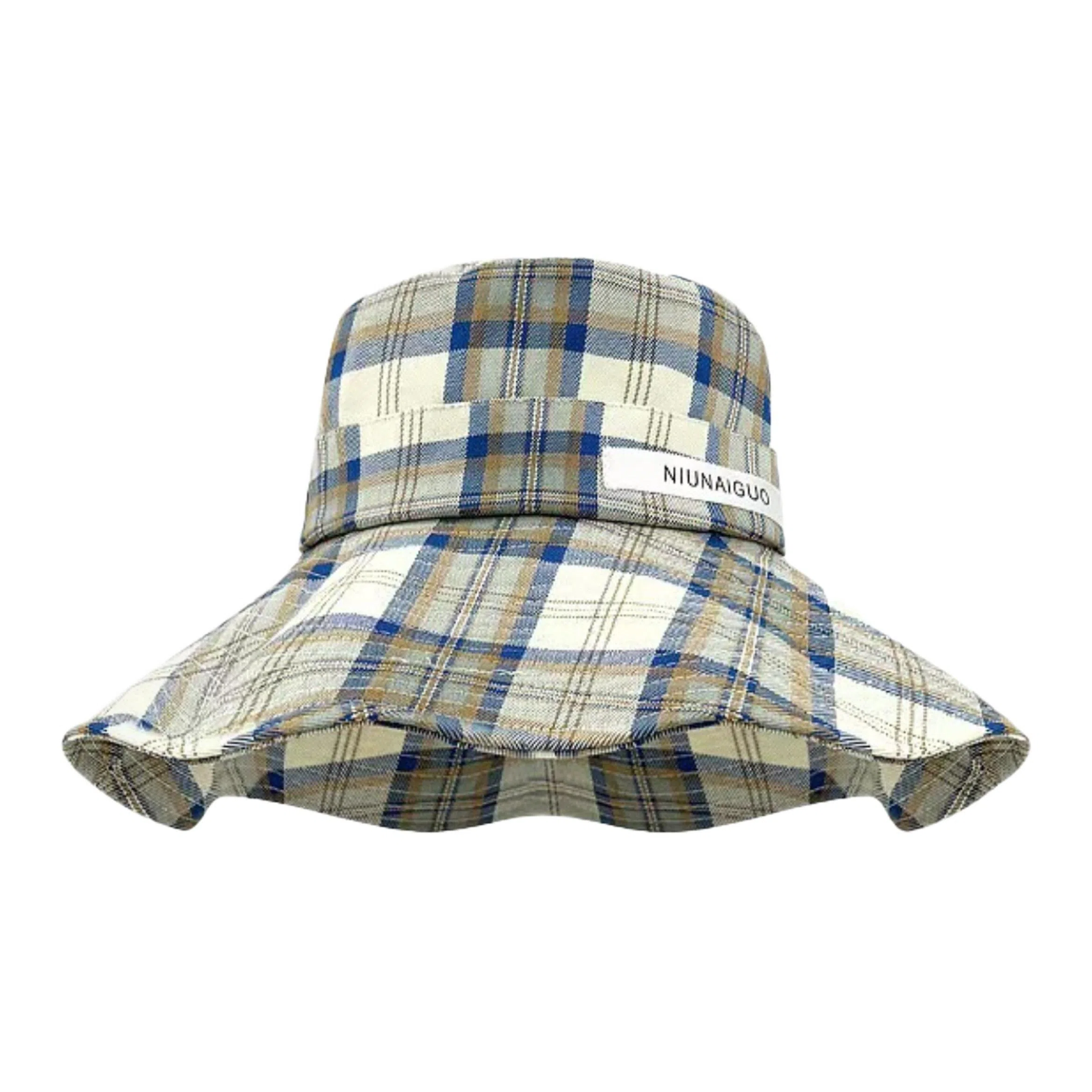 艾佳微 心动一夏时尚出游度假大帽檐显脸小防晒格子 聚酯纤维 渔夫帽 男女同款情侣款