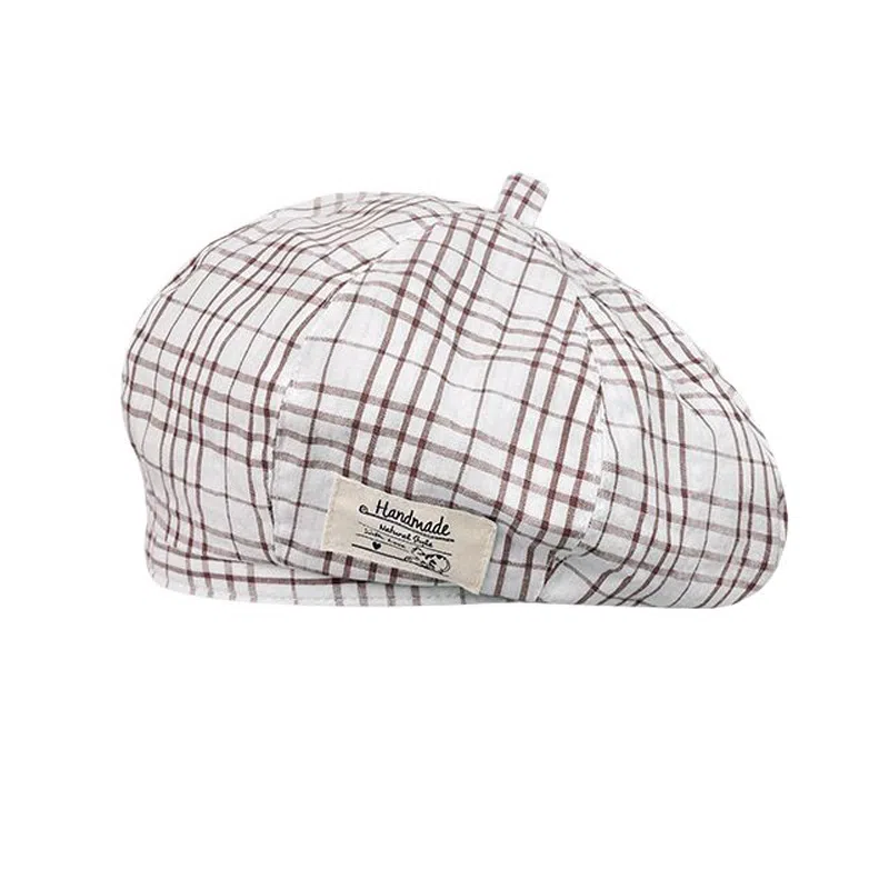 艾佳微 日系小清新格子奶呼呼萌萌哒 显脸小画家大头围 棉 贝雷帽 男女同款情侣款