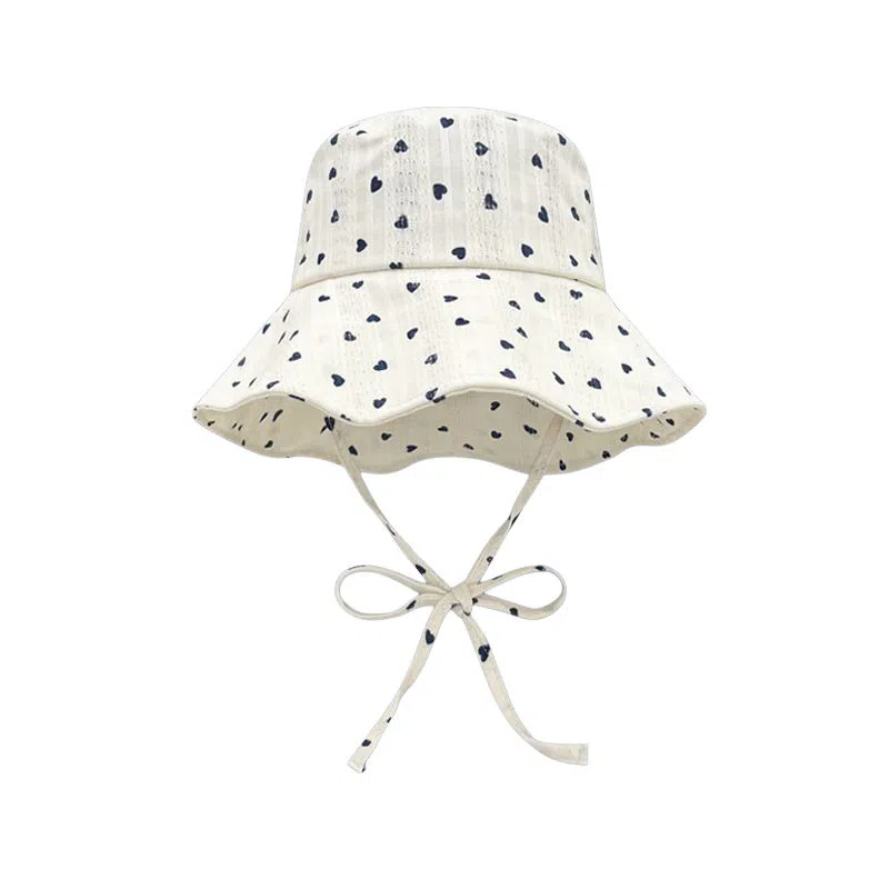 艾佳微 日系甜美文艺爱心系带大帽檐遮阳防晒盆帽显脸小 棉 渔夫帽 女款