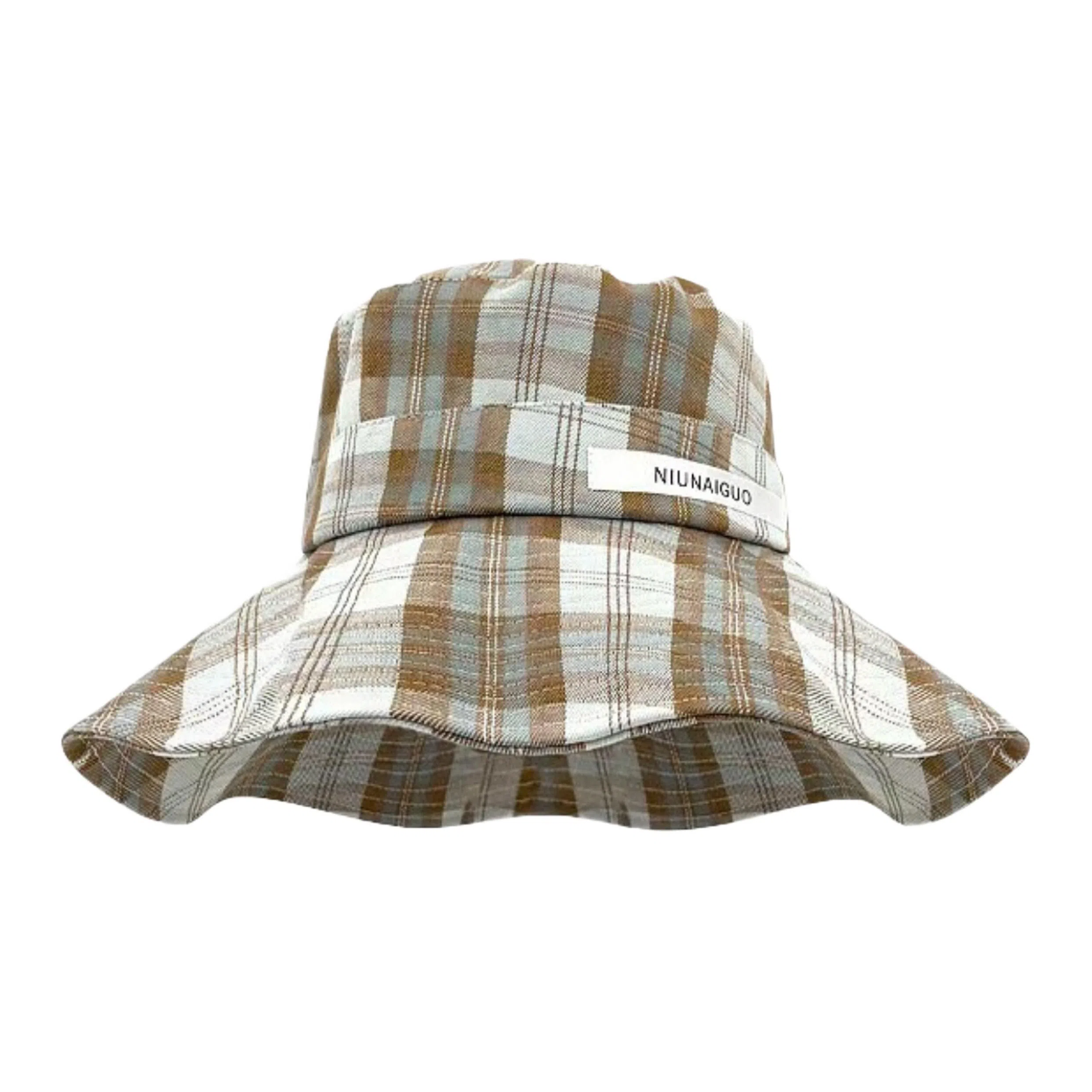 艾佳微 心动一夏时尚出游度假大帽檐显脸小防晒格子 聚酯纤维 渔夫帽 男女同款情侣款