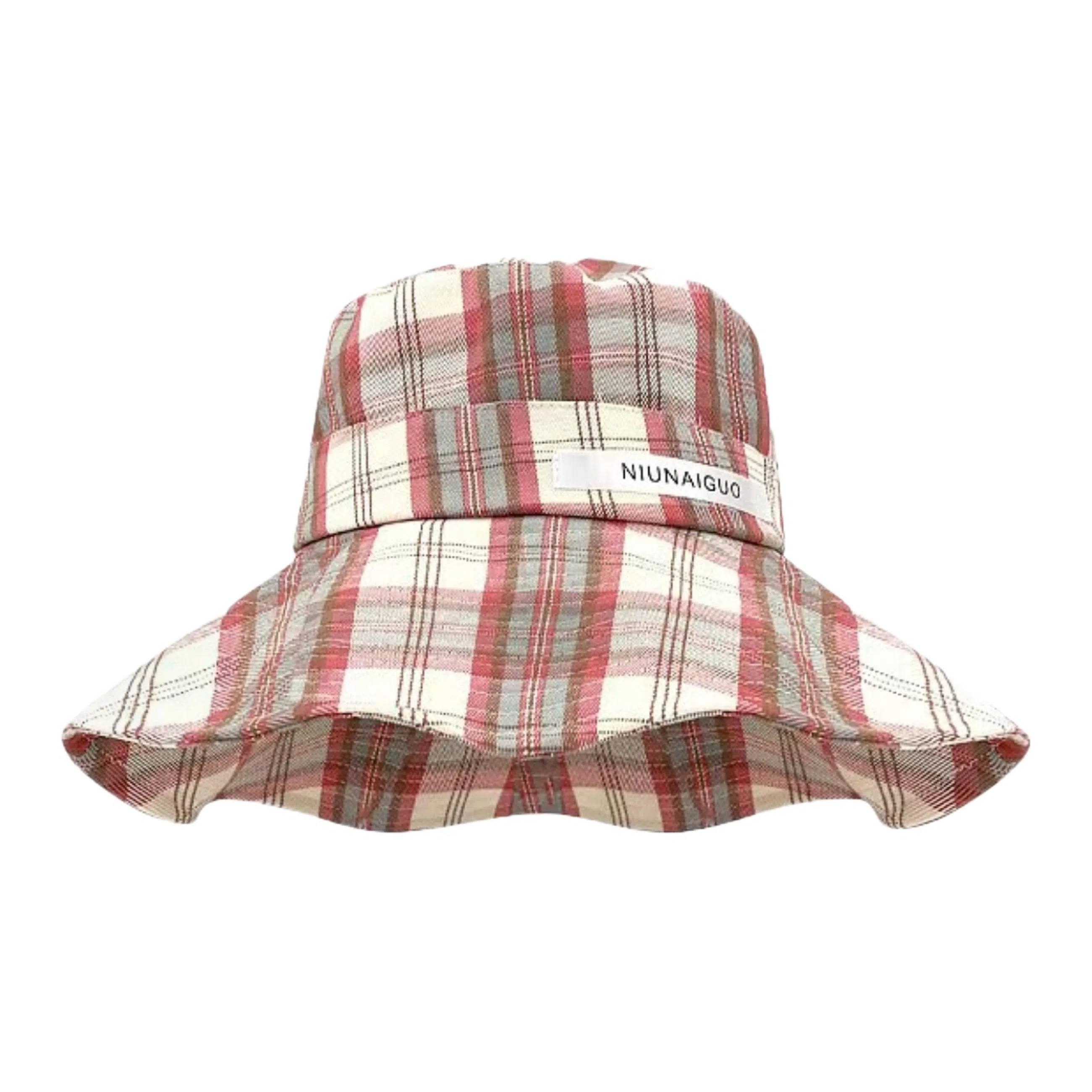 艾佳微 心动一夏时尚出游度假大帽檐显脸小防晒格子 聚酯纤维 渔夫帽 男女同款情侣款