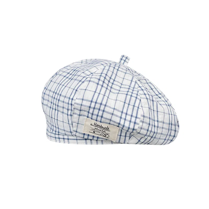 艾佳微 日系小清新格子奶呼呼萌萌哒 显脸小画家大头围 棉 贝雷帽 男女同款情侣款