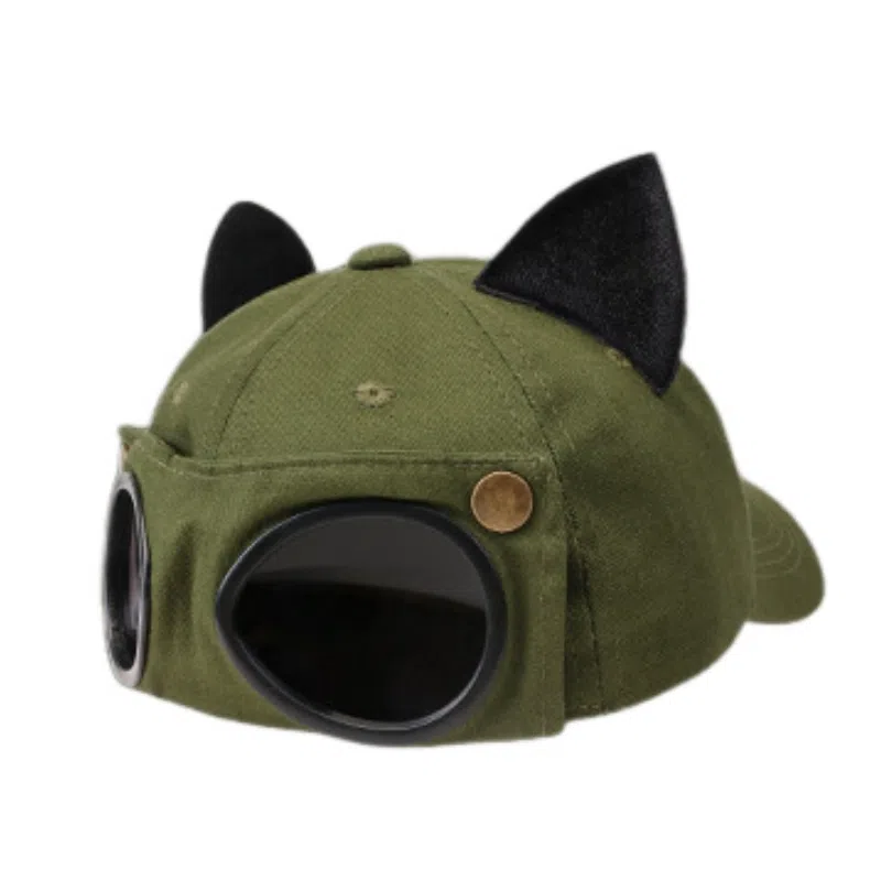 豹了个猫 可爱耳朵飞行员墨镜 个性百搭大头围 棉质 鸭舌帽 男女同款情侣款