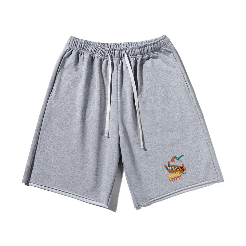乱步 美式多彩字母图案基础重磅印花宽松直筒运动风透气五分休闲短裤 男女同款