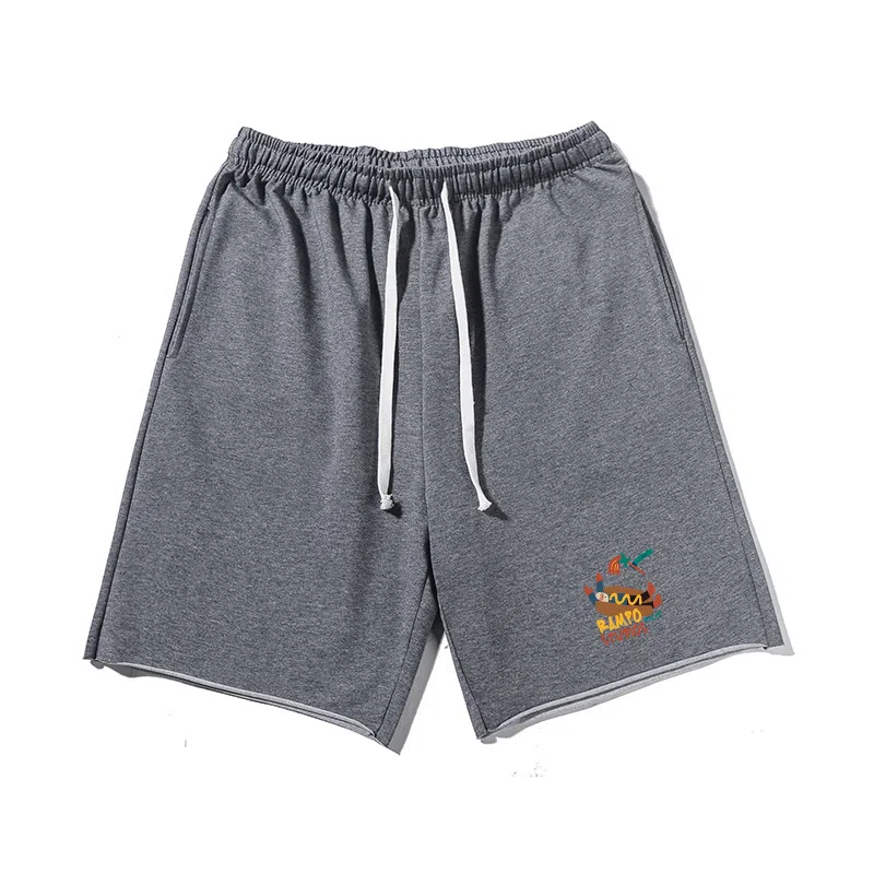 乱步 美式多彩字母图案基础重磅印花宽松直筒运动风透气五分休闲短裤 男女同款