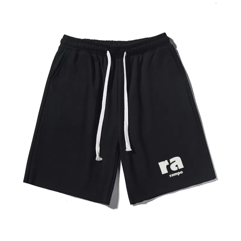 乱步 美式简约字母印花宽松透气卷边五分休闲短裤 男女同款