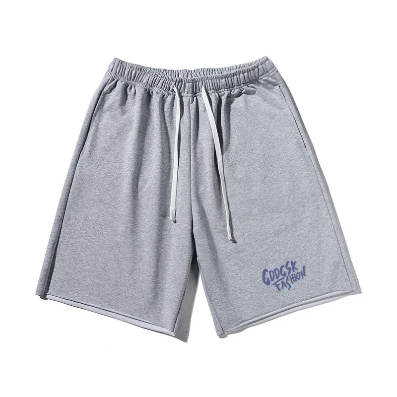 乱步 重磅字母印花宽松透气吸汗美式运动风高街潮流百搭卷边五分休闲短裤 男女同款