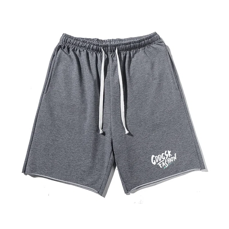 乱步 重磅字母印花宽松透气吸汗美式运动风高街潮流百搭卷边五分休闲短裤 男女同款