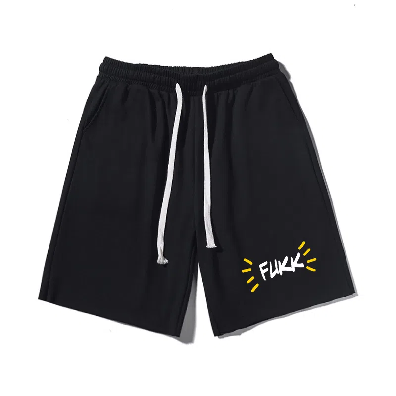乱步 美式潮牌宽松卷边慵懒运动五分设计趣味英文印花休闲短裤 男女同款