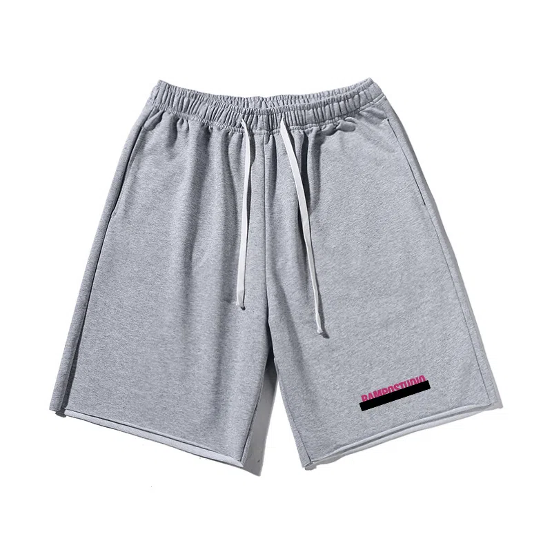 乱步 撞色字母印花宽松透气吸汗美式五分裤休闲短裤 男女同款