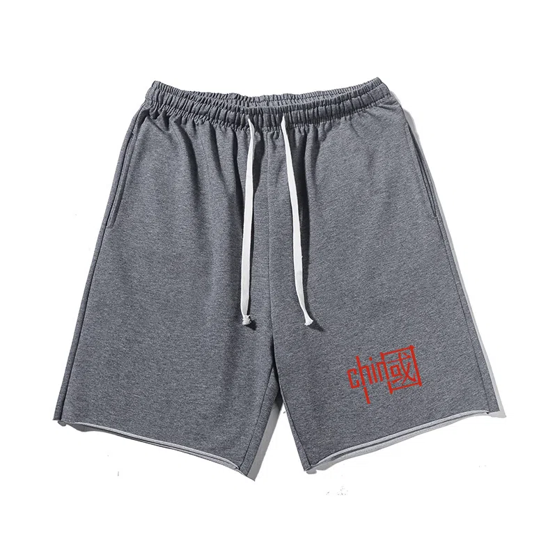 乱步 中式特色文字印花宽松透气吸汗美式运动风卷边休闲短裤 男女同款