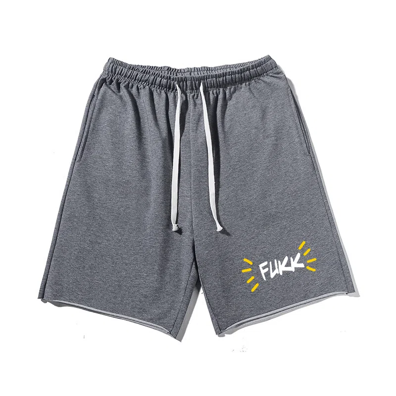 乱步 美式潮牌宽松卷边慵懒运动五分设计趣味英文印花休闲短裤 男女同款