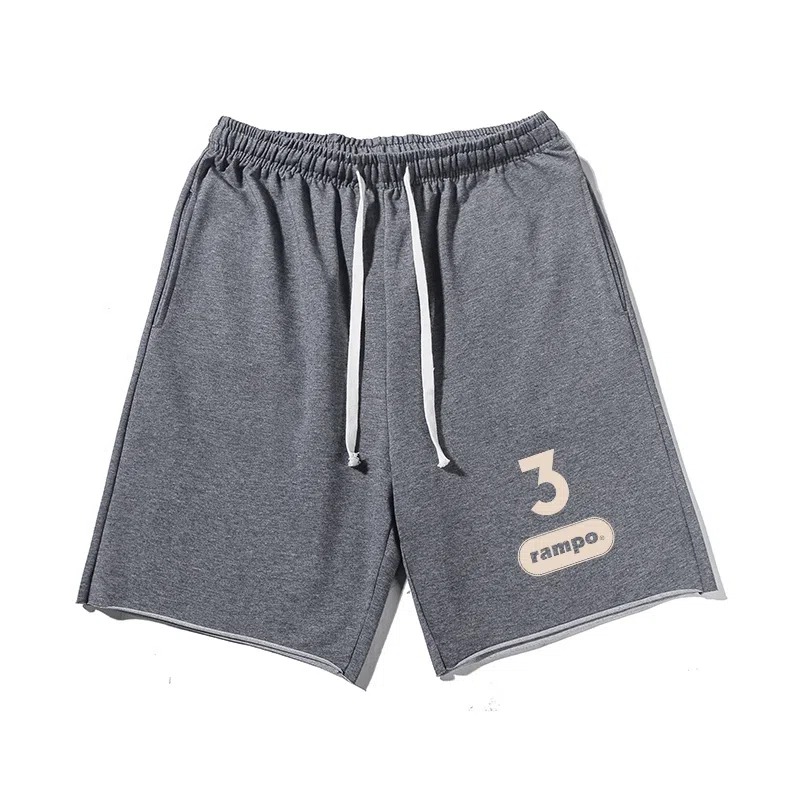 乱步 美式潮牌宽松卷边慵懒运动五分青少年学生设计简约数字印花休闲短裤 男女同款