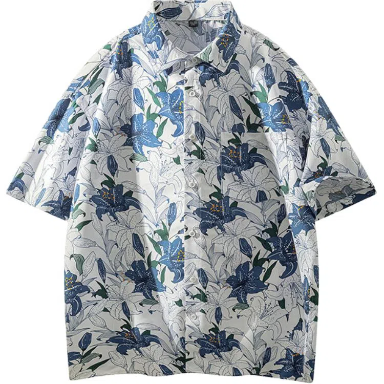 零氏 旅行度假潮流时尚印花舒适休闲基础短袖百搭宽松慵懒衬衫 男女同款