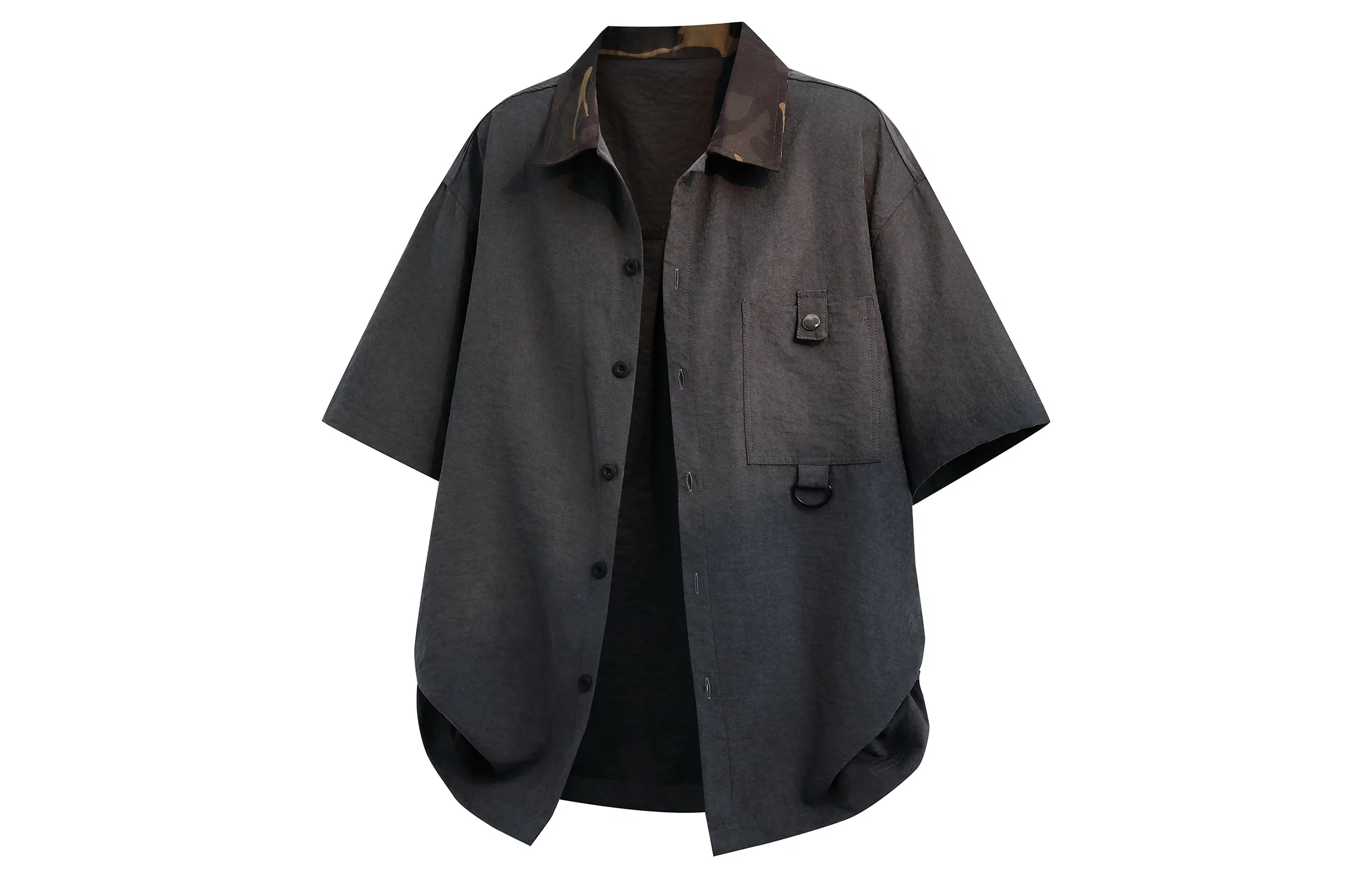 王者荣耀 标语款 美式高街拼接撞色翻领宽松舒适痞帅时尚青少年无性别休闲百搭短袖衬衫 男女同款