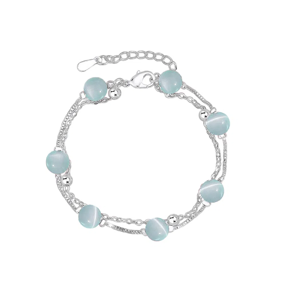 希遇 轻奢小众高级感 简约时尚甜美优雅日常 叠戴转 好运 玻璃猫眼 玉石手链 女款