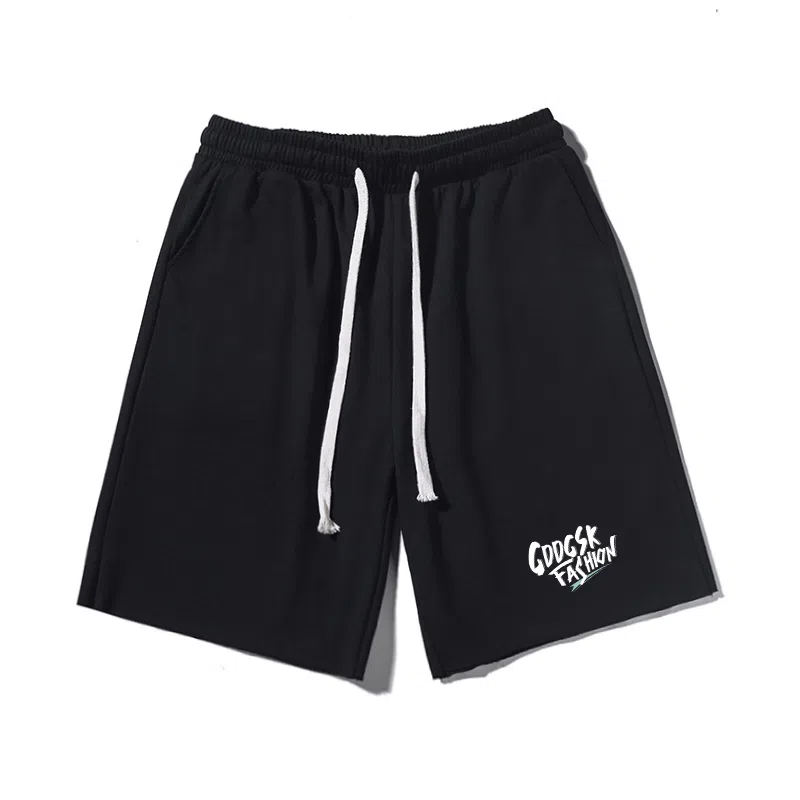 乱步 重磅字母印花宽松透气吸汗美式运动风高街潮流百搭卷边五分休闲短裤 男女同款