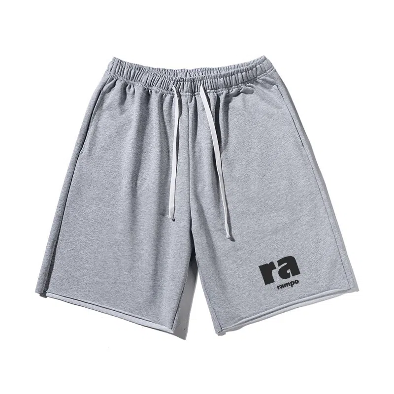 乱步 美式简约字母印花宽松透气卷边五分休闲短裤 男女同款