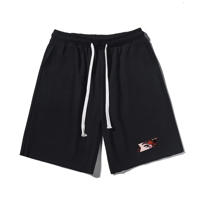 乱步 基础时尚眼部图案宽松透气美式休闲短裤 男女同款