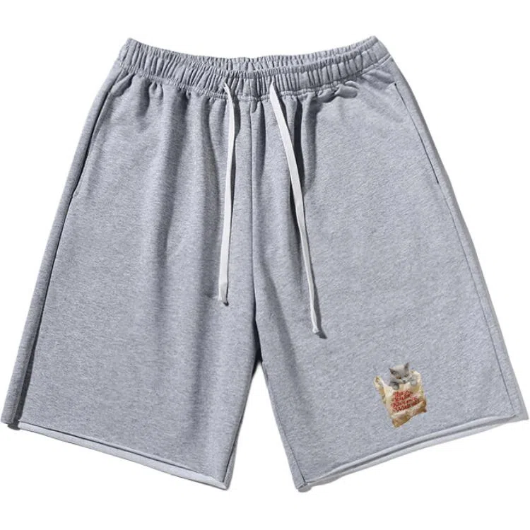 乱步 美式潮牌宽松慵懒运动胶袋猫印花休闲短裤 男女同款