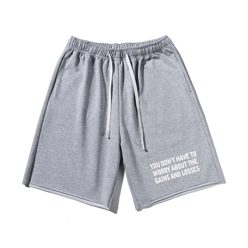 乱步 美式潮牌宽松卷边慵懒运动五分设计街头英文印花休闲短裤 男女同款