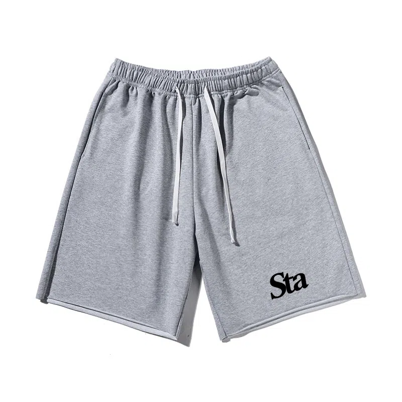 乱步 美式潮牌宽松慵懒卷边运动五分设计印花休闲短裤 男女同款