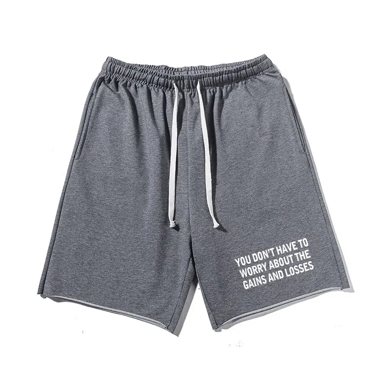 乱步 美式潮牌宽松卷边慵懒运动五分设计街头英文印花休闲短裤 男女同款