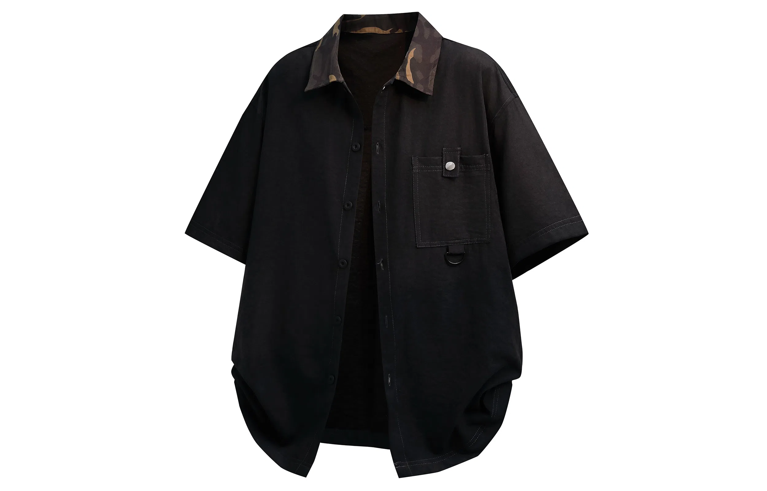 王者荣耀 标语款 美式高街拼接撞色翻领宽松舒适痞帅时尚青少年无性别休闲百搭短袖衬衫 男女同款