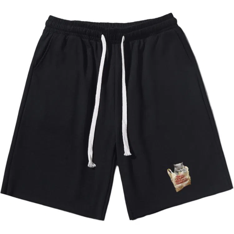 乱步 美式潮牌宽松慵懒运动胶袋猫印花休闲短裤 男女同款