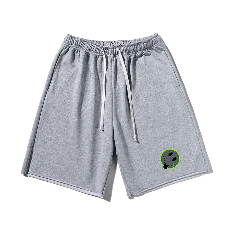 乱步 美式潮牌宽松卷边慵懒运动五分设计笑脸印花休闲短裤 男女同款