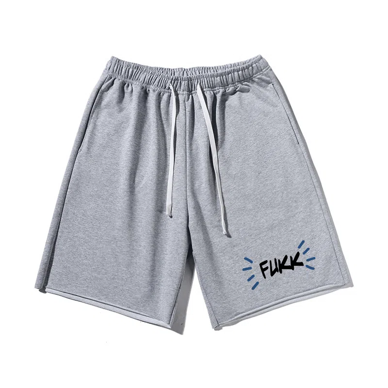 乱步 美式潮牌宽松卷边慵懒运动五分设计趣味英文印花休闲短裤 男女同款
